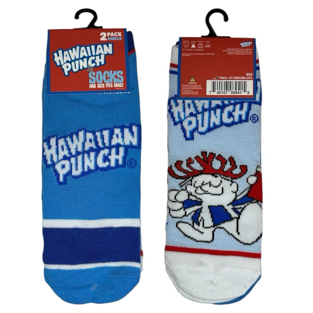 2x Hawaiian Punch Novelty Ankle Cut Socks Adult Set One Size